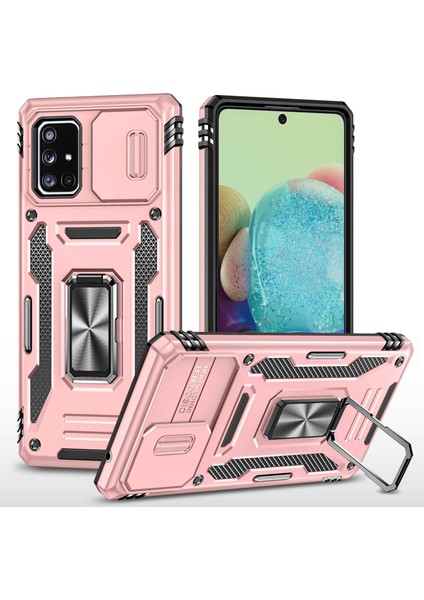 Samsung Galaxy A71 Için Zırh Serisi 5g SM-A716 Kickstand Telefon Kasası Pc + Tpu Slayt Kamera Kapağı ile Etkiye Dayanıklı Koruyucu Telefon Koruyucu (Yurt Dışından)