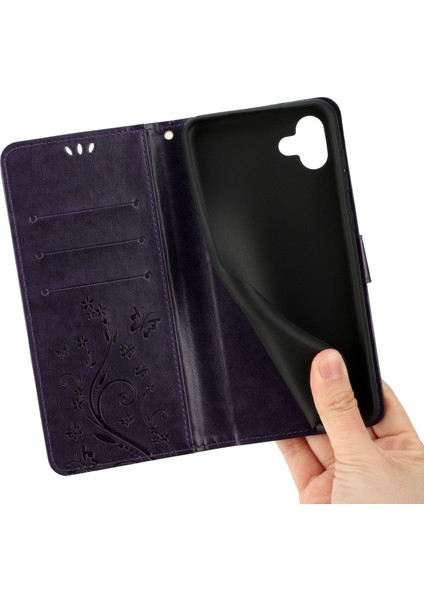 Samsung Galaxy A04 4g (164.4 x 76.3 x 9.1 Mm) Çiçek Kelebek Baskılı Koruyucu Kapak Pu Deri Telefon Cüzdan Stand Anti-Damla Kılıf (Yurt Dışından) modelleri