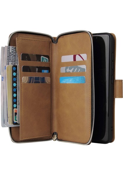 Samsung Galaxy S21 Fe 5g Için Anti-Drop Pu Deri Kabuk, Stand Cüzdan Telefonu Flip Kılıf Magnetic 9 Kart Tutucu Yuvaları Zipper Cep Kapağı Kayışlı (Yurt Dışından) indirimleri