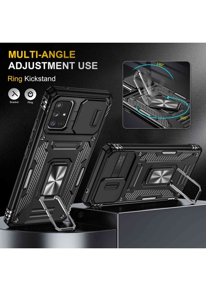 Samsung Galaxy A71 Için Zırh Serisi 5g SM-A716 Kickstand Telefon Kasası Pc + Tpu Slayt Kamera Kapağı ile Etkiye Dayanıklı Koruyucu Telefon Koruyucu (Yurt Dışından) fırsatları