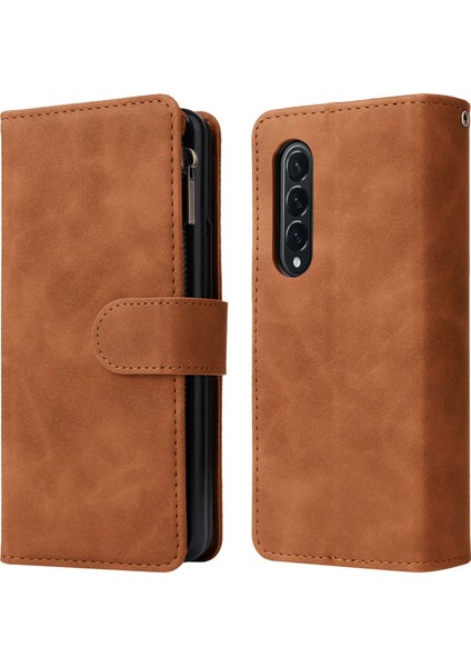 Samsung Galaxy Z Fold4 Için 5g Çoklu Kart Yuvaları Fermuar Pa Pu Deri Telefon Stand Örneği Manyetik Toka Cüzdan Kapağı (Yurt Dışından)