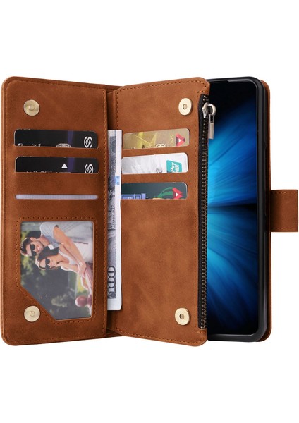 Samsung Galaxy Z Fold4 Için 5g Çoklu Kart Yuvaları Fermuar Pa Pu Deri Telefon Stand Örneği Manyetik Toka Cüzdan Kapağı (Yurt Dışından) fırsatları