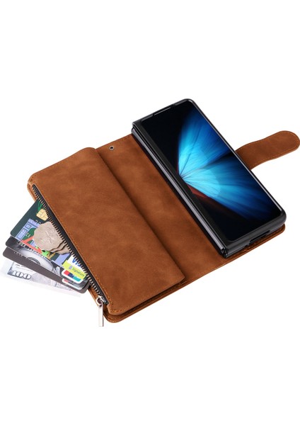 Samsung Galaxy Z Fold4 Için 5g Çoklu Kart Yuvaları Fermuar Pa Pu Deri Telefon Stand Örneği Manyetik Toka Cüzdan Kapağı (Yurt Dışından) indirimleri