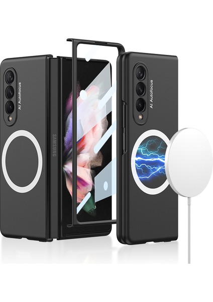 Samsung Galaxy Z Fold3 Için Gkk Ince Telefon Kılıfı 5g Şok Geçirmez Anti-Parmak Izi Pc Kapağı Magsafe Şarjı ile Uyumlu (Temperli Cam Ön Film Dahil) (Yurt Dışından)