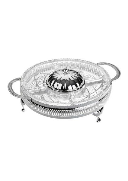 Ingiliz Gümüşü Beş Bölmeli Çerezlik Reçellik 25 cm - 60-6202