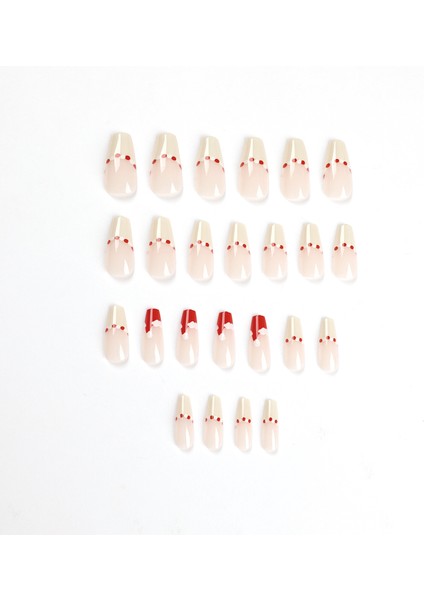 Yılbaşı Desenli Nude French Kırmızı Şapkalı Düz Uzun Takma Tırnak Seti (24 Adet) fiyatları