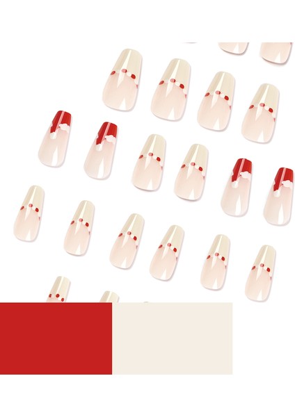 Yılbaşı Desenli Nude French Kırmızı Şapkalı Düz Uzun Takma Tırnak Seti (24 Adet) fırsatları