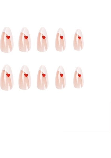 TipsArt Beyaz Kırmızı Kalpli 24’lü Takma Tırnak Seti & Zararsız Yapıştırıcı