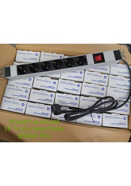 19" 6'li Rack Kabin Anahtarlı Grup Priz Pdu (25 Adet )