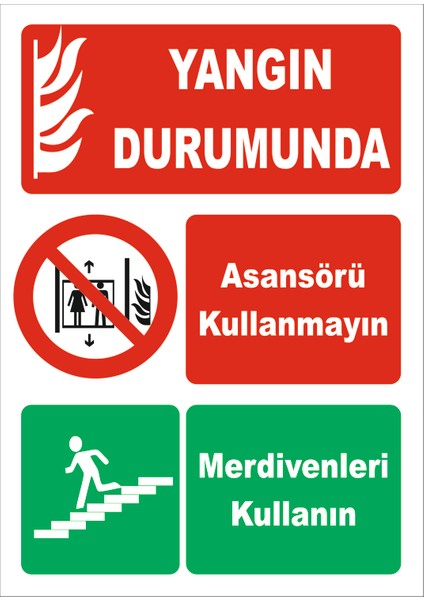 Yangın Durumunda Asansör Yerine Merdiven Kullanın - Isg Levhası 15X21 cm Sticker