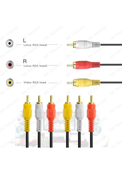 BK Teknoloji 3rca Erkek 3 Rca Erkek Kompozit Ses Video Av Kablosu