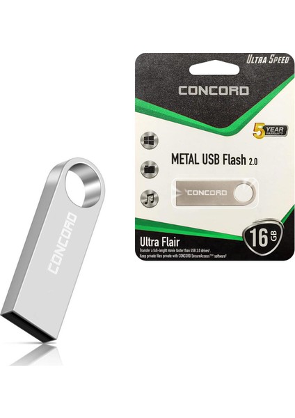 USB Flash Bellek 16GB Metal Ultra Flaır Concord C-U16