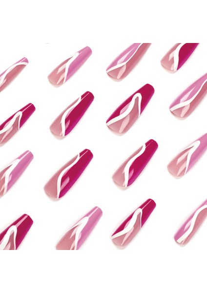 TipsArt Düz Kesim Pembe Fuşya Desenli 24’lü Takma Tırnak Seti & Zararsız Yapıştırıcı