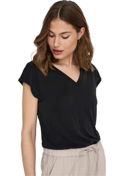 Onlfree S/s Modal V-Neck Noos Kadın T-Shirt - 15287041