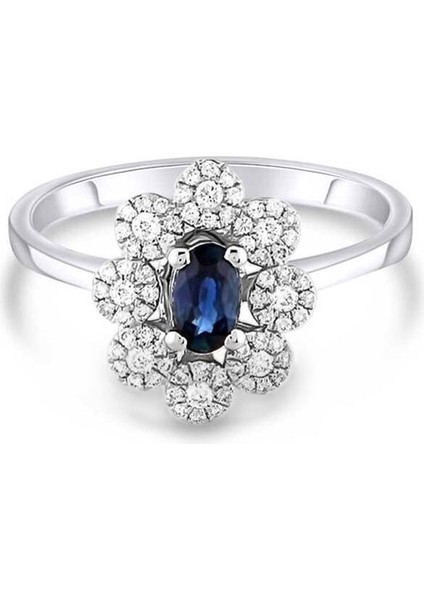 Pırlantalı Oval Safir Taşlı Yüzük