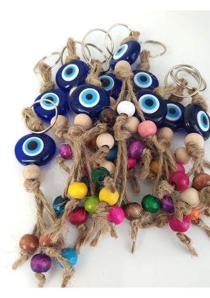 20 Adet Anahtarlık Kötü Göz Kovucu Nazar Hand Made Hasır Renkli Ahşap Boncuklu Nazarlık fiyatları