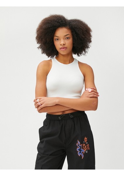 Crop Atlet Fitilli Halter Yaka Kolsuz