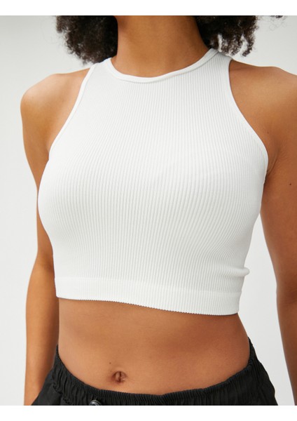 Crop Atlet Fitilli Halter Yaka Kolsuz