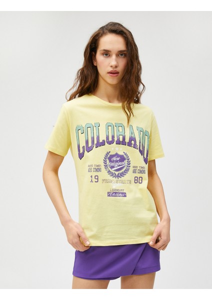 Baskılı Tişört Kısa Kollu Bisiklet Yaka Pamuklu modelleri