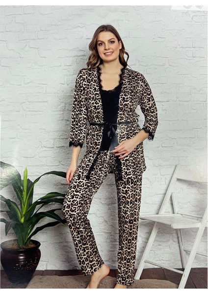 Bayan 3 Lü Sabahlıklı Takım 3828 Leopar