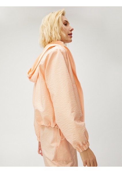 Oversize Crop Ceket Kapüşonlu Cepli