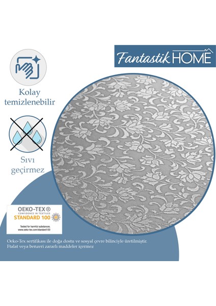 Elyaf Astarlı Pvc Masa Örtüsü 140x200cm Silinebilir Sıvı Geçirmez Leke Tutmaz Çiçek Desenli Gümüş modelleri