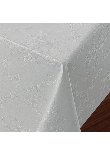 Elyaf Astarlı Pvc Masa Örtüsü 140x200cm Silinebilir Sıvı Geçirmez Leke Tutmaz Çiçek Desenli Beyaz