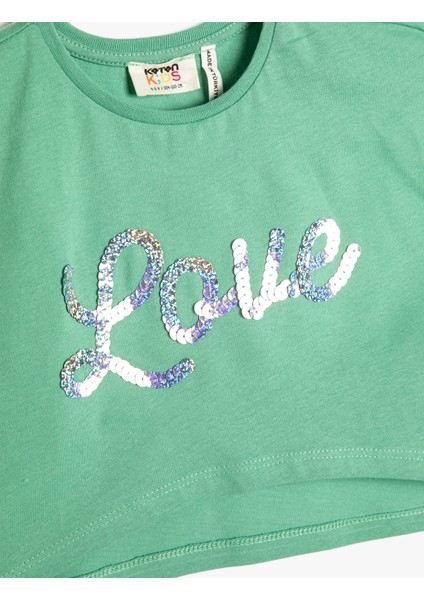 Crop Tişört Oversize Kısa Kollu Pul Payet Işlemeli Pamuklu modelleri