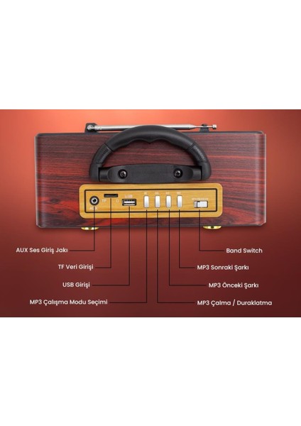 MV-110BT Usb-Sd-Fm-Bluetooth Destekli Nostaljik Radyo