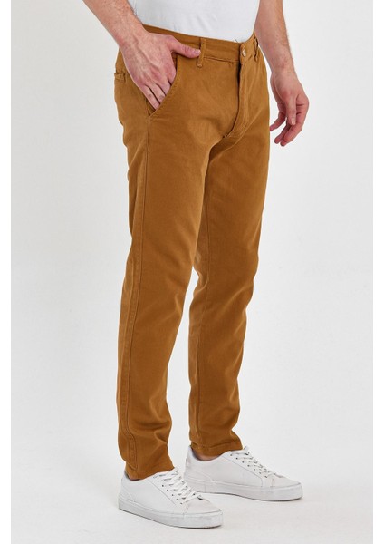 Erkek Slim Fit Chino Pantolon  Taba