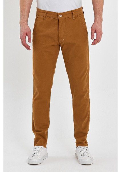 Erkek Slim Fit Chino Pantolon Taba