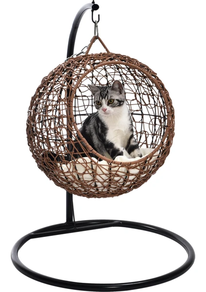 Monalin Home Garden Pet Swıng Rattan Kedi / Köpek Salıncağı El Örgüsü Kedi Yatağı Minderli Kedi Salıncağı