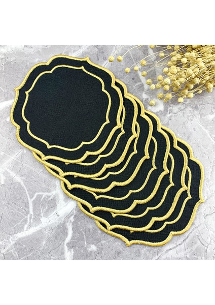 Siyah Renkli Gold Çift Sargı Nakışlı 6'lı Kokteyl Peçetesi