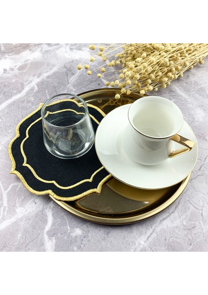 Siyah Renkli Gold Çift Sargı Nakışlı 4'lü Kokteyl Peçetesi
