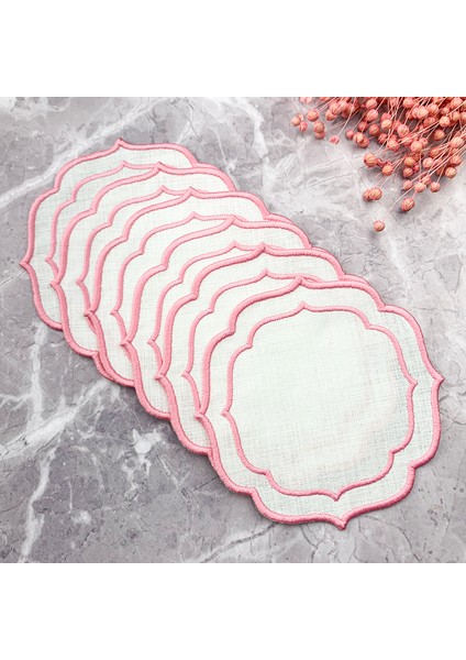 Pembe Renkli Çift Sargı Nakışlı 6'lı Kokteyl Peçetesi