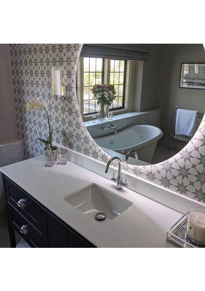 80 Cm Beyaz Sarı Ledli Banyo Aynası / Dekoratif Ayna