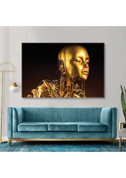 Sarı Krizantem Çiçekleri Ve Kıvırcık Saçlı Kadın Dikey Kanvas Tablo