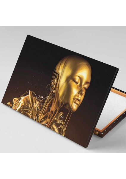 Sarı Krizantem Çiçekleri Ve Kıvırcık Saçlı Kadın Dikey Kanvas Tablo fiyatları