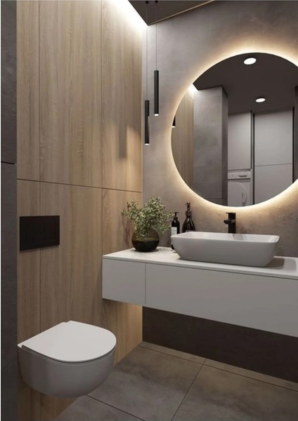 60 Cm Beyaz Sarı Ledli Banyo Aynası / Dekoratif Ayna