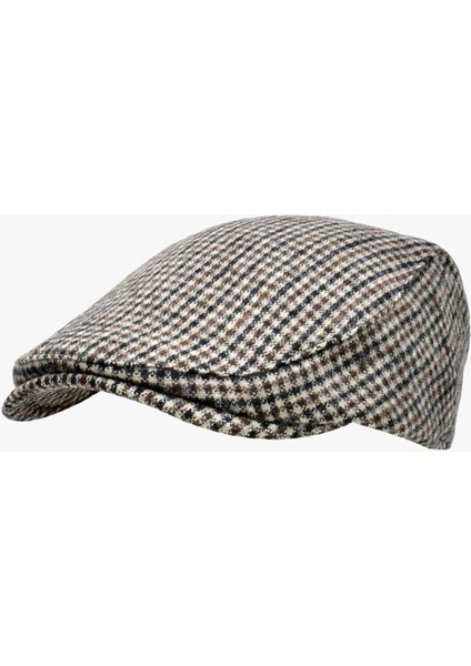 Mikro Bej Desenli Astarlı Yün Kasket Şapka