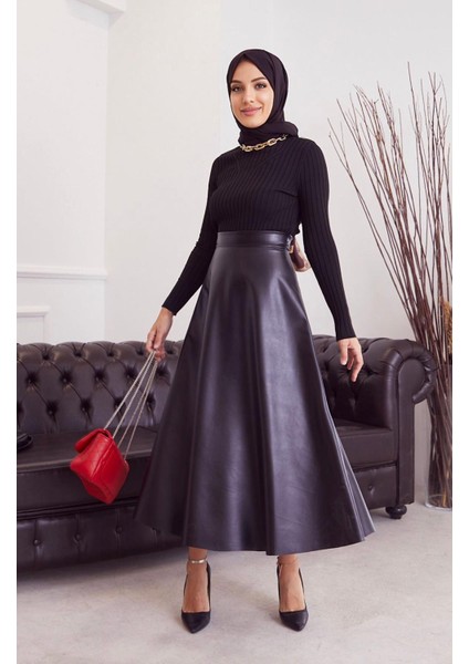 Kadın Siyah Kloş Deri Etek fiyatları