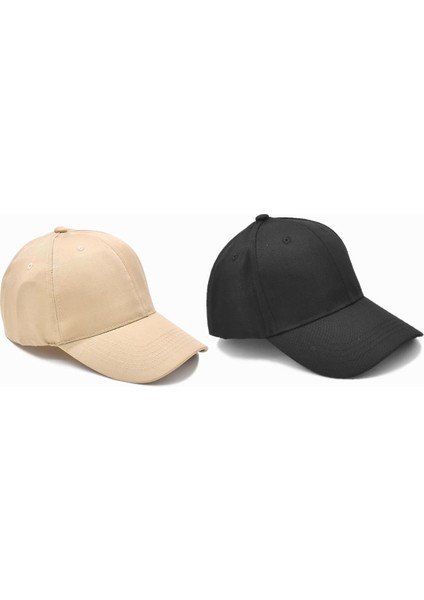 Unisex Ayarlanabilir Spor Basic Kep Şapka | Siyah Bej 2li Paket