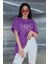 Kadın Mor Oversize Celestial Sun Moon Baskılı T-Shirt - K211310 1