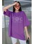 Kadın Mor Oversize Celestial Sun Moon Baskılı T-Shirt - K211310 3