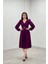 Ithal Krep Kumaş Kemer Detaylı Midi Elbise - Patlıcan Mor10 1