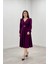 Ithal Krep Kumaş Kemer Detaylı Midi Elbise - Patlıcan Mor10 2