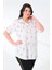 Likralı Pamuk Poplin Beyaz Desenli Büyük Beden Gömlek 4