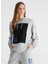 Kapüşon Yaka Baskılı Gri Kadın Sweatshirt K-Kalıs 1