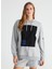 Kapüşon Yaka Baskılı Gri Kadın Sweatshirt K-Kalıs 2
