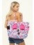 Kadın Plaj Çantası, Fonksiyonel Baskılı Plaj Çantası, Beach Bag, Flamingo Desenli Fermuarlı Çanta 1